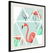 Plakaty - Plakat - Tropikalna mozaika z flamingami (kwadratowy) (rozmiar 50x50, wykończenie Rama złota z passe-partout) - miniaturka - grafika 1