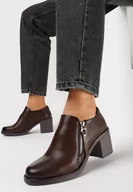 Półbuty damskie - Brązowe Półbuty z Ozdobnym Suwakiem na Niskim Słupku Eberpia - miniaturka - grafika 1