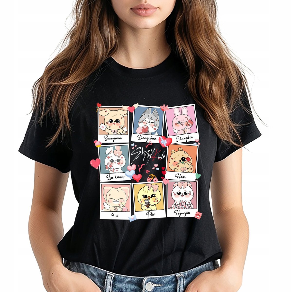 Koszulka Damska T-shirt Czarna STRAY KIDS TEAM Muzyka Kpop Idole Rozmiar M