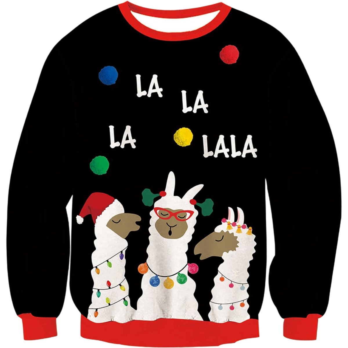 Dziecięcy Sweter Świąteczny Długi Rękaw Ciepły Śmieszny Alpaki Czarny S