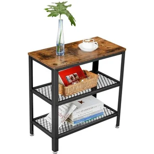 Mały stolik, 2 półki, 60x30x60 cm, ciemny brąz, czarny, mat - Ławy i stoliki kawowe - miniaturka - grafika 1