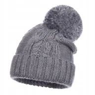 Czapki damskie - Czapka Damska Zimowa Z Pomponem Wywijana Ciepła Na Zimę Majka Szara - miniaturka - grafika 1
