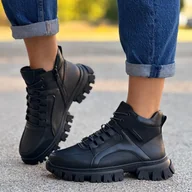 Botki damskie - Czarne botki damskie na traperze Sergio Leone Bt750 - miniaturka - grafika 1