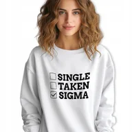 Bluzy damskie - BIAŁA BLUZA Damska Dresowa SINGLE, TAKEN, SIGMA Zabawne Wzory Roz S - miniaturka - grafika 1