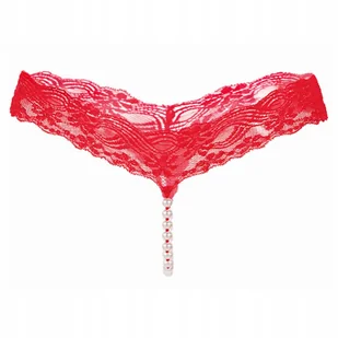 Stringi koronkowe czerwone paseczki perełki - S/M - Majtki damskie - miniaturka - grafika 1