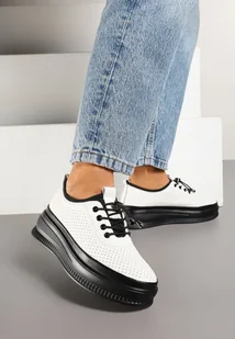 Białe Skórzane Półbuty z Perforacją i Skórzaną Wkładką Melzedra - Półbuty damskie - miniaturka - grafika 1