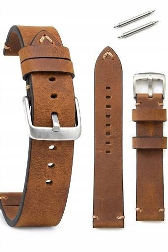 PASEK DO ZEGARKA 22MM BRĄZ VINTAGE RETRO MĘSKI SKÓRZANY MOCNY +TELESKOPY