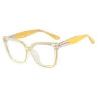 Okulary korekcyjne, oprawki, szkła - Damskie okulary kocie oczy zerówki do komputera BLUE LIGHT 25150G transparentny/żółty - miniaturka - grafika 1