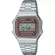 Zegarki męskie - Srebrny zegarek Casio Vintage z brązową ramką A168WA-5AYES w stylu Retro - miniaturka - grafika 1