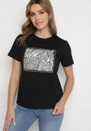 Koszulki i topy damskie - Czarny T-shirt z Bawełny o Kroju Oversize z Nadrukiem z Zebrą Naliviel - miniaturka - grafika 1