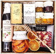 Zestawy upominkowe - KOSZ BOX PREZENTOWY PREZENT UPOMINEK HERBATA KAWA SYROP MALINOWY CZEKOLADA - miniaturka - grafika 1