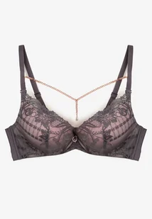 Szaro-Różowy Biustonosz Push Up z Łańcuszkiem Imitującym Naszyjnik Amarainna - Biustonosze - miniaturka - grafika 1