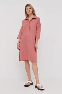 Sukienki - Max Mara Leisure Leisure sukienka lniana kolor różowy mini oversize - grafika 1