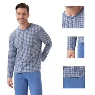 Piżamy damskie - Pi��ama m��ska w serek LUNA kod 795 niebieska w kratk��  XXL - miniaturka - grafika 1