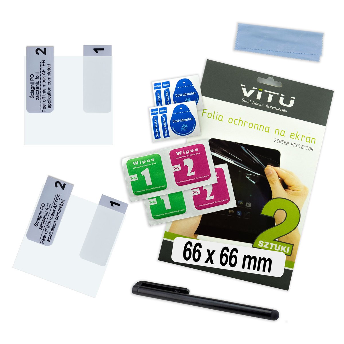 2szt. Folia ochronna VITU na telefon smartfon GPS kwadrat: 66mm 6,6 cm 3,7