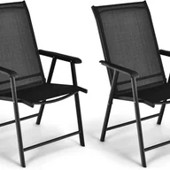 Fotele i krzesła ogrodowe - Zestaw 2 Składanych Krzeseł z Tkaniny i Metalu, Zestaw 2 Krzeseł Ogrodowych z Podłokietnikami, Nośność do 100 kg (52 x 54 x 94 cm, Czarne, 2 Sztuki) - miniaturka - grafika 1