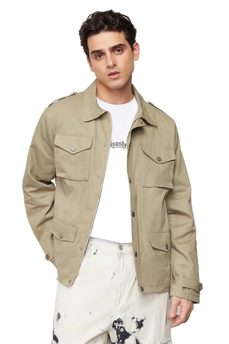 TRENDYOL MAN KURTKA MĘSKA BEŻOWA Z KIESZENIAMI I ZAPIĘCIEM NA ZAMEK L 5DA