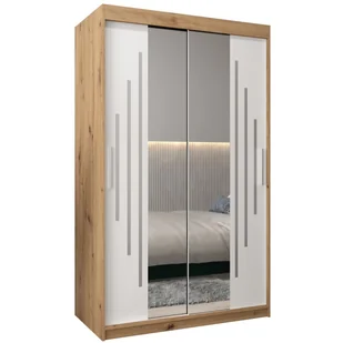 Szafa przesuwna ubraniowa z lustrem i półkami York 1 120 artisan sonoma czarna biała - Szafy - miniaturka - grafika 1