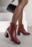 Botki damskie - Bordowe Eleganckie Botki Vices na Słupku z Okrągłym Detalem przy Cholewce Widvire - miniaturka - grafika 1