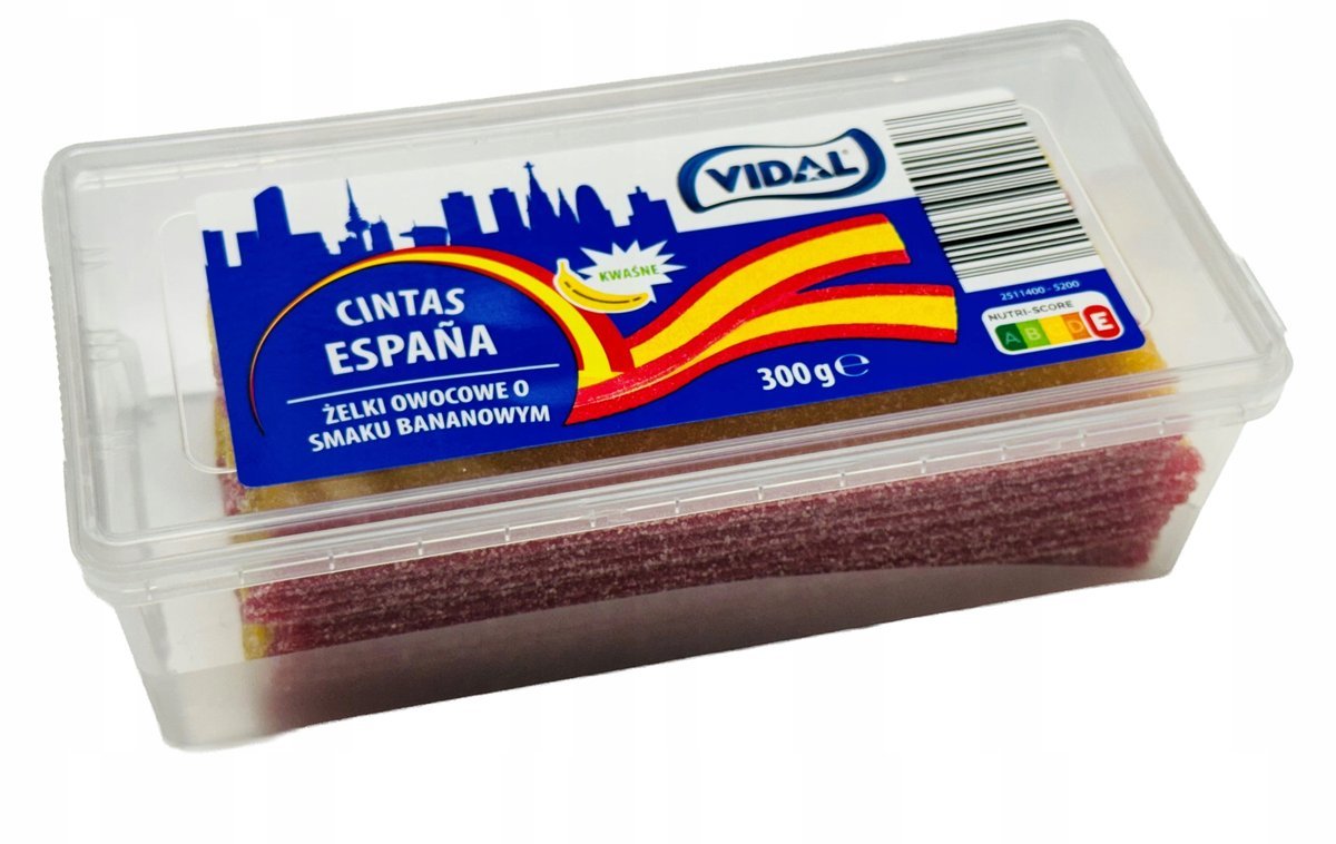 Vidal Cintas Espana Żelki owocowe kwaśne o smaku bananowym paski 300g