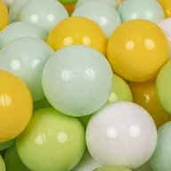 Zabawki do kąpieli - KiddyMoon Plastikowe piłeczki 7cm biały-mięta-jasny zielony-żółty 100 Zabawka zestaw kulek - miniaturka - grafika 1