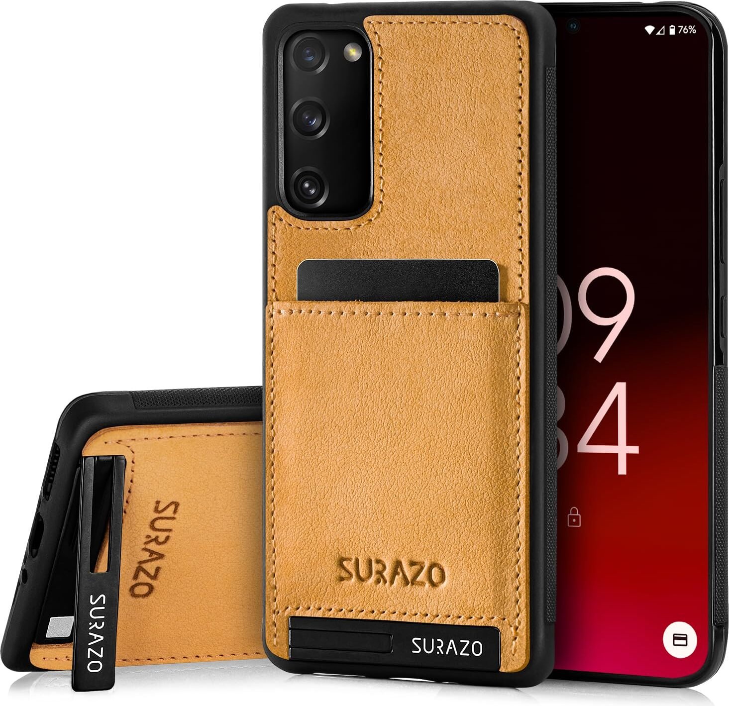 SURAZO Premium skórzane etui na telefon Samsung Galaxy S20 FE 5G - odporne na wstrząsy skórzane etui na telefon komórkowy z funkcją podstawki Zderzak ochronny Camel