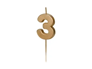 Świeczka urodzinowa 3 złota 4,5cm - PartyDeco - Urodziny dla dorosłych - miniaturka - grafika 1