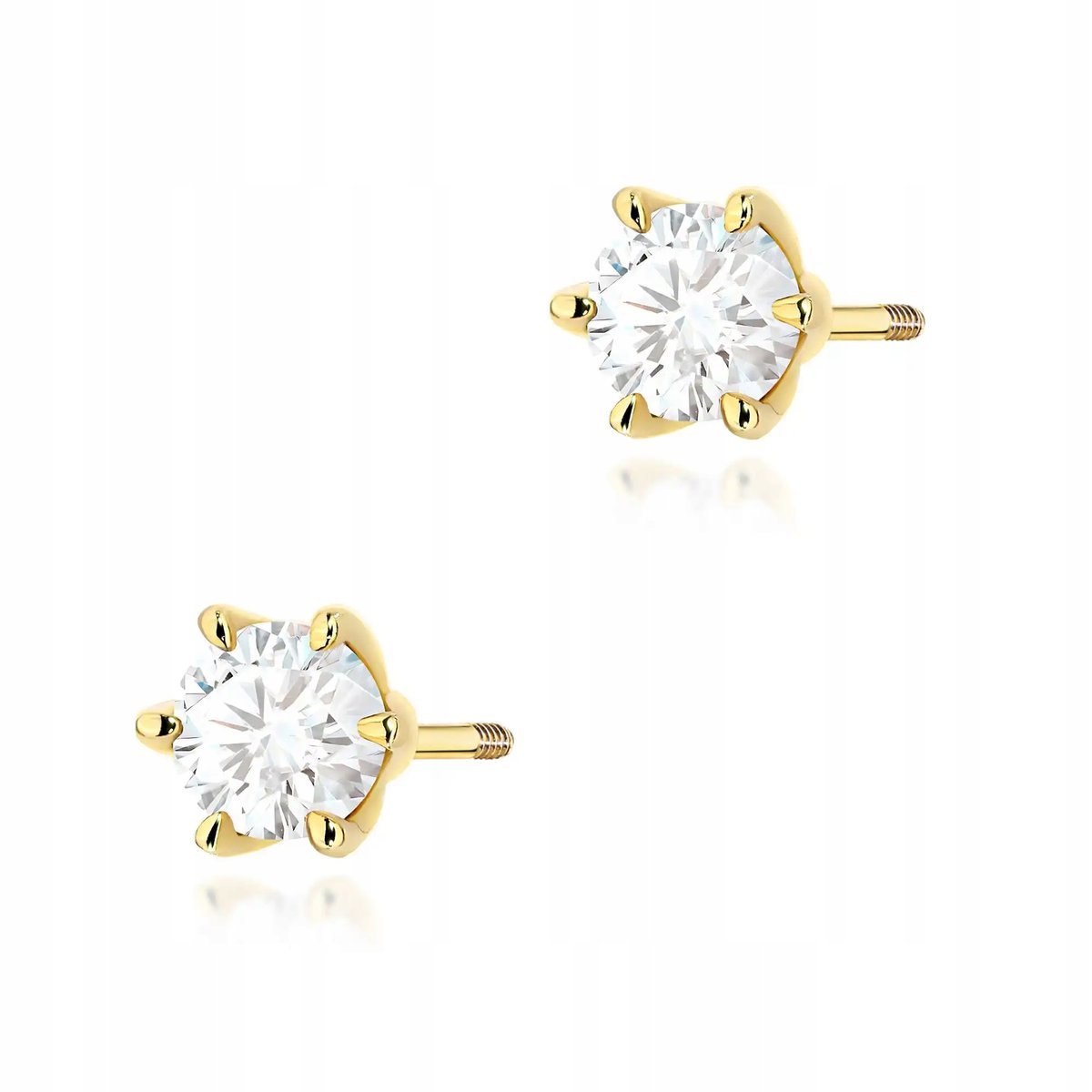 Damskie złote kolczyki 585 sztyfty zakręcane diament laboratoryjny 0.50ct