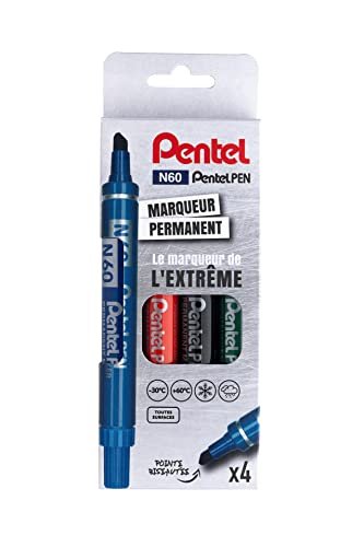 Pentel Pisak marker permanentny końcówka klinowa atrament Pochette de 4 czarny/niebieski/czerwony/zielony