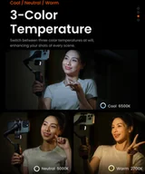 Selfie stick - wysoki iSteady X3 wysuwany 3-osiowy stabilizator gimbal do smartfonów składany gimbal do vlogów inteligentne śledzenie wbudowany akumulator z magnetycznym światłem wypełniającym LED mini statyw odłączany pilot zdalnego sterowania udźwig 300 g zamiennik do iPhone 16/15/14/13/12/11 - miniaturka - grafika 1