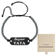 Bransolety męskie - Bransoletka męska z GRAWEREM czarna blaszka STAL 3 - miniaturka - grafika 1