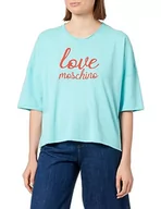 Koszulki i topy damskie - Love Moschino Damski top oversize, z krótkim rękawem, turkusowy, rozmiar 42 (DE), turkusowy, 42 - miniaturka - grafika 1