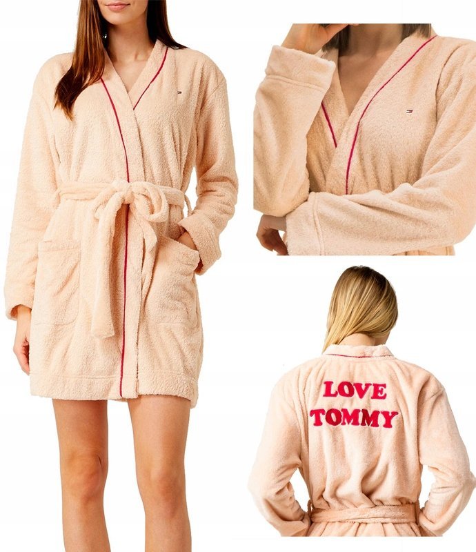 TOMMY HILFIGER SZLAFROK DAMSKI CIEPŁY BAWEŁNIANY RÓŻOWY R. M