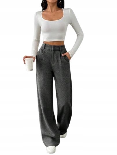 SHEIN SZARE ELEGANCKIE SPODNIE PROSTE Z ZASZEWKAMI TALL XL 1JA