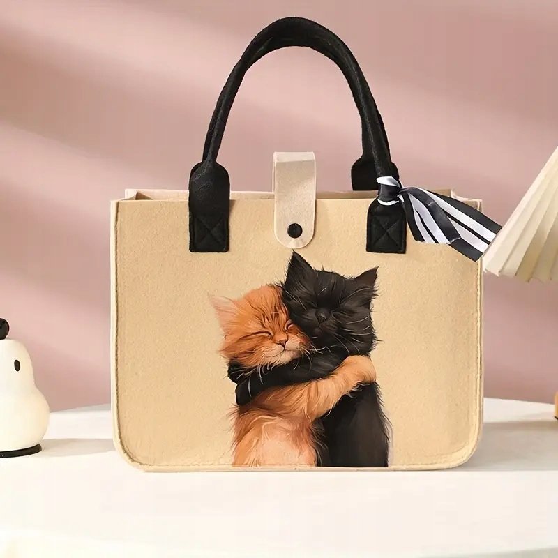 Torebka do ręki filcowa BOHO ART z kotami czarny rudy kot koty urocze koty