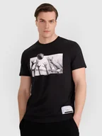 Koszulki męskie - T-shirt regular z nadrukiem siatkarskim męski 4F 4FRAW25TTSHM3319-20S Czarny L - miniaturka - grafika 1