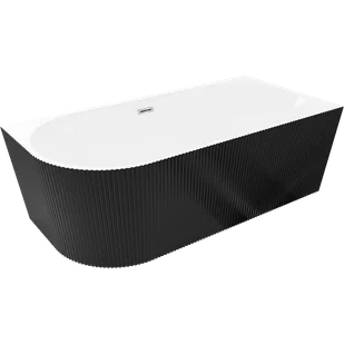 Mexen Silo wanna wolnostojąca narożna prawa ryflowana 150 x 75 cm, biała/czarna, przelew chrom - 52891507575P-01 - Wanny - miniaturka - grafika 1