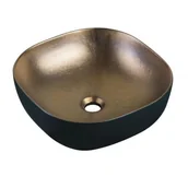 Umywalki - Uptrend Celia umywalka 42x42 cm nablatowa kwadratowa czarno/złoty mat TR-T320 - miniaturka - grafika 1