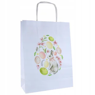 torba papierowa 24x10x32 z nadrukiem WIELKANOC pisanka z zajączkiem x1 - Akcesoria do pakowania - miniaturka - grafika 1