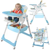 Krzesełka do karmienia - DUŻE SKŁADANE WIELOFUNKCYJNE KRZESEŁKO DO KARMIENIA 5W1 PAPUŚ NIEBIESKIE - miniaturka - grafika 1