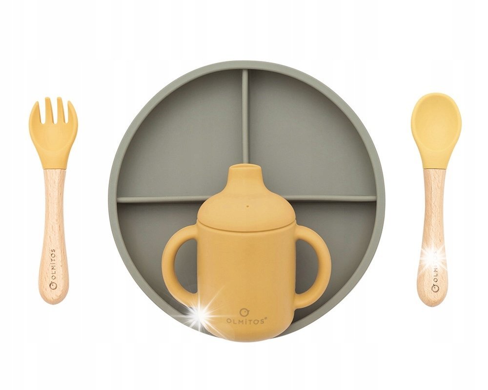 Zestaw obiadowy Olmitos silikonowy 5-elementów zielony nietoksyczne 6-36m