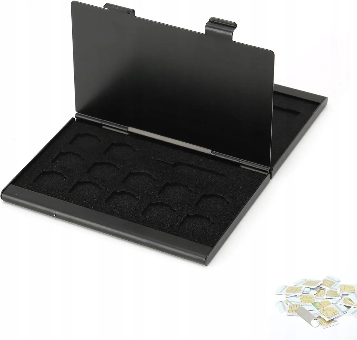 ETUI 93X6X11CM NA KARTY SIM PAMIECI PRZENOŚNE OCHRONNE CZARNE