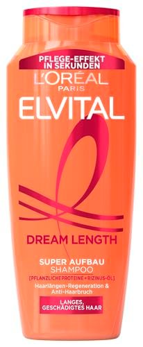 L'Oréal Paris Elvital szampon przeciw rozdwajaniu się końcówek, z olejem rycynowym, witaminami i białkami roślinnymi, Dream Length Super Budowlany, szampon do włosów, 6 x 300 ml