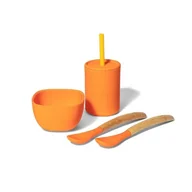 Miseczki i talerzyki dla dzieci - Avanchy La Petite Silikonowy Zestaw Obiadowy Dla Dziecka Orange - miniaturka - grafika 1