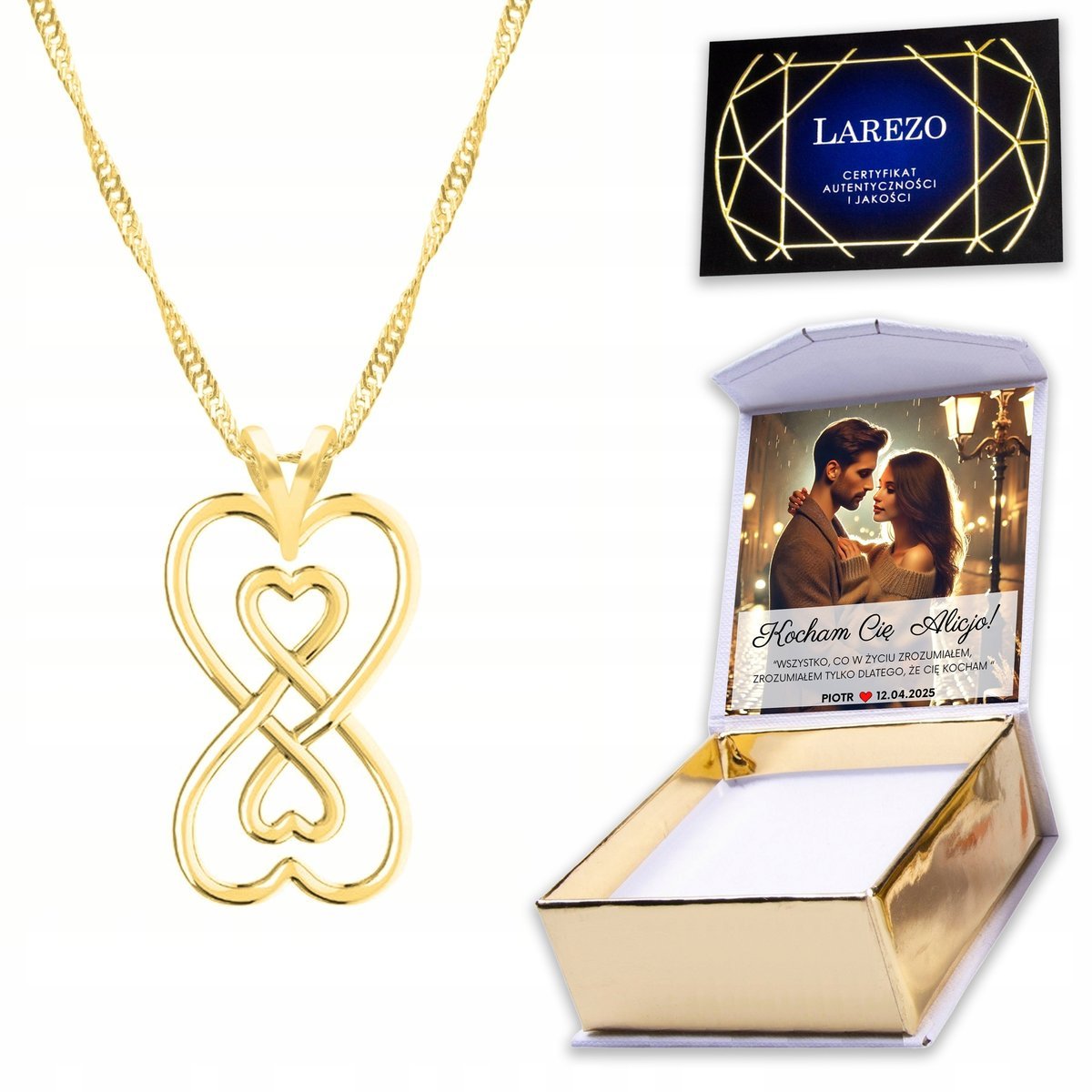 Złoty Naszyjnik 925 z Nieskończonością Znak Infinity Nieskończoność NADRUK