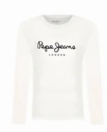 Bluzki damskie - Pepe Jeans Biała Bluzka Z Długim Rękawem Z Logo 152 Ktb - miniaturka - grafika 1
