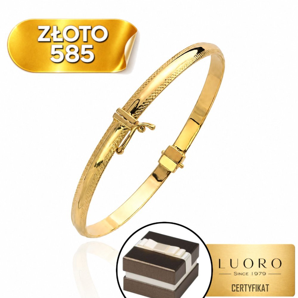 BRANSOLETKA ZŁOTA 585 14K OWALNA SZTYWNA DIAMENTOWANA ELEGANCKA 17,5 CM