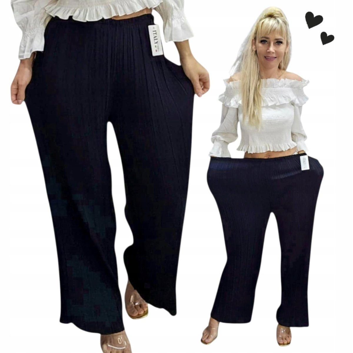 PLISOWANE SPODNIE Z SZEROKĄ NOGAWKĄ luźne cienkie palazzo 50 52 5XL 6XL