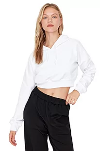 Trendyol Damska bluza z kapturem, jednokolorowa, dopasowana, biały, XL - Bluzy damskie - miniaturka - grafika 1