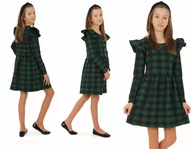 Sukienki - Sukienka w kratę, FALBANKI, produkt polski - 152 ZIELONY / KROPEK - miniaturka - grafika 1